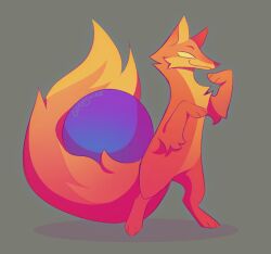  ambiguous_gender big_tail canid canine digital_media_(artwork) empty_eyes feral firefox fox glassshine grey_background mammal mozilla orange_body orb paws simple_background solo standing tail 