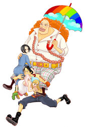  1boy 3girls bandana black_hair blonde_hair carry carrying curly_dadan east_blue family jewelry makino makino_(one_piece) moda mother mother_and_son mouth_hold multiple_girls necklace one_piece orange_hair pixiv_thumbnail portgas_d_ace resized smoking son tattoo troche888 umbrella 