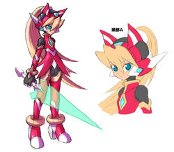  alternate_costume android animal_ears blonde_hair blue_eyes capcom ciel_(rockman) clone go! helmet ponytail rockman rockman_ciel rockman_zero 