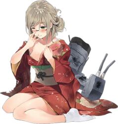  banned_artist breasts cleavage japanese_clothes kantai_collection katori_(kantai_collection) kimono lowres medium_breasts new_year official_art paseri solo tabi torn_clothes transparent_background 