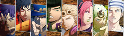  6+boys battle_tendency black_hair blonde_hair blue_hair commentary_request diamond_wa_kudakenai family female gakuran giorno_giovanna hat higashikata_josuke higashikata_josuke_(jojolion) highres johnny_joestar jojo_no_kimyou_na_bouken jojolion jonathan_joestar joseph_joestar joseph_joestar_(young) kamakiri kujo_jolyne kujo_jotaro multiple_boys phantom_blood pink_hair school_uniform stand_(jojo) stardust_crusaders steel_ball_run stone_ocean vento_aureo 