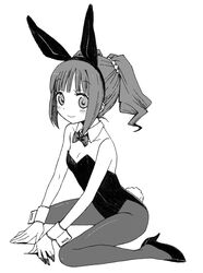  animal_ears bad_id bad_pixiv_id blush breasts chika_(orange_pop) cleavage fake_animal_ears female greyscale idolmaster idolmaster_(classic) monochrome pantyhose playboy_bunny rabbit_ears rabbit_tail sitting small_breasts smile solo tail takatsuki_yayoi wariza wrist_cuffs 