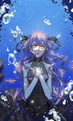  bad_id bad_pixiv_id blue_hair dress female hands_on_own_chest hatsune_miku long_hair open_mouth solo submerged underwater vocaloid witchonly 