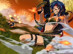  ammunition_belt artist_request assault_rifle bare_shoulders bikini bikini_top_only blue_hair bonta-kun brown_eyes bullet cartridge chidori_kaname explosive female full_metal_panic full_metal_panic?_fumoffu grenade gun headband holding holding_grenade holding_gun holding_weapon holster long_hair low-tied_long_hair machine_gun navel no_shirt official_art official_wallpaper one_eye_closed rifle short_shorts shorts solo_focus stomach swimsuit thigh_holster third-party_edit trigger_discipline weapon 