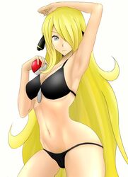  1girls bikini blonde_hair blonde_hair_over_one_eye cynthia_(pokemon) female female_focus female_only long_blonde_hair nintendo pokemon pokemon_dppt solo solo_female 