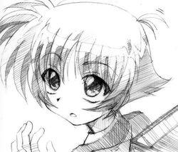  amy_limietta female gofu greyscale lyrical_nanoha mahou_shoujo_lyrical_nanoha monochrome sketch solo traditional_media 