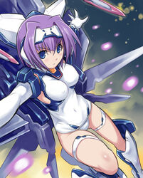  blue_eyes blush breasts covered_nipples detached_sleeves exelica female maruto! mecha_musume medium_breasts purple_hair short_hair solo trigger_heart_exelica 