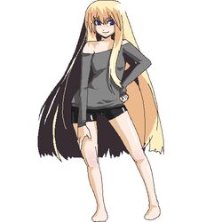  blonde_hair blue_eyes chiisan copyright_request female jaggy_lines long_hair lowres oekaki solo 