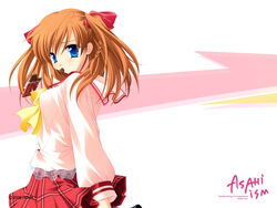  blue_eyes chocolate female highres honeycoming_royalsweet kamijou_asahi matsushita_makako orange_hair photoshop_(medium) rakko_(makarakko) ribbon school_uniform solo 