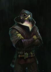  aarakocra_(dnd) animal_humanoid anthro avian avian_humanoid bird crossed_arms dagger falcon falconid hi_res humanoid melee_weapon pathfinder peregrine_falcon portrait rogue solo voidbrush weapon 