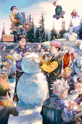  6+boys abe_takakazu absurdres ahoge alphonse_elric ao_no_exorcist armor black_eyes black_hair black_pants black_shirt blonde_hair blue_hair blue_jacket blue_pants blue_shirt bowl braid brothers brown_footwear brown_jacket chopsticks choso_(jujutsu_kaisen) crossover day diamond_wa_kudakenai eating edward_elric floating full_body fullmetal_alchemist glasses haitani_ran haitani_rindou hat highres holding holding_chopsticks holding_spoon holding_stick inuyasha inuyasha_(character) itadori_yuuji jacket jojo_no_kimyou_na_bouken jujutsu_kaisen kageyama_ritsu kageyama_shigeo kimetsu_no_yaiba kyuuba_melo long_hair long_sleeves male_focus mob_psycho_100 mole mole_under_eye multicolored_hair multiple_boys naruto naruto_(series) nijimura_keicho nijimura_okuyasu okumura_rin okumura_yukio open_mouth outdoors pants pink_hair pointy_ears profile red_headwear red_jacket saiki_kusuo saiki_kusuo_no_psi_nan saiki_kuusuke scar scar_on_face sesshoumaru shinazugawa_genya shinazugawa_sanemi shirt shoes short_hair siblings sled smile snowman spoon squatting stick table toguro_ani toguro_otouto tokyo_revengers tree two-tone_hair uchiha_sasuke uchiha_symbol undercut white_hair white_jacket winter yaranaika yellow_jacket yellow_pants yu_yu_hakusho 