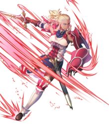  armor armored_boots bare_shoulders blonde_hair boots breastplate covered_collarbone dark_skin dress elbow_pads female fire_emblem fire_emblem_awakening fire_emblem_heroes flavia_(fire_emblem) gloves highres holding holding_sword holding_weapon leg_up lips long_hair looking_away non-web_source official_art parted_lips purple_eyes sheath short_dress shoulder_armor sidelocks skirt sleeveless solo sword thighhighs tied_hair transparent_background turtleneck weapon yoneko_okome zettai_ryouiki 