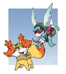  absurd_res clothing duo eyewear fennekin feral flying flytermo flytermo2 generation_4_pokemon generation_6_pokemon goggles hi_res legendary_pokemon male nintendo pokemon pokemon_(species) pokemon_mystery_dungeon shaymin shiny_pokemon shrike_(shaymin) sky_forme_shaymin spike_chunsoft 