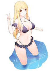  absurdres bikini black_bikini blonde_hair breasts cleavage female highres jewelry long_hair looking_at_viewer migu_(iws2525) navel necklace orange_eyes sakura-sou_no_pet_na_kanojo shiina_mashiro smile solo swimsuit v water 