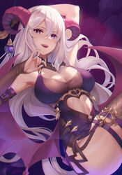  arm_belt asymmetrical_gloves black_gloves black_thighhighs breasts bridal_gauntlets catherine_(masterwork_apocalypse) censer cleavage clothing_cutout commentary curled_horns dated demon_wings dress female garter_straps gloves gold_trim hair_between_eyes halter_dress halterneck hand_up highres holding holding_smoking_pipe horns large_breasts long_hair looking_at_viewer lucidsky masterwork_apocalypse open_mouth purple_dress purple_eyes purple_horns signature single_bridal_gauntlet sleeveless smile smoking_pipe solo stomach_cutout teeth thighhighs twitter_username upper_teeth_only very_long_hair white_hair wings 