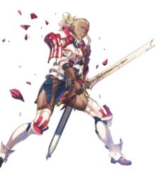  armor armored_boots bare_shoulders blonde_hair boots breastplate broken_armor dark_skin dress elbow_pads female fire_emblem fire_emblem_awakening fire_emblem_heroes flavia_(fire_emblem) full_body gloves highres holding holding_weapon lips long_hair looking_away non-web_source official_art parted_lips purple_eyes sheath short_dress shoulder_armor sidelocks skirt sleeveless smile solo sweat sweatdrop sword thighhighs thighs tied_hair transparent_background weapon yoneko_okome zettai_ryouiki 