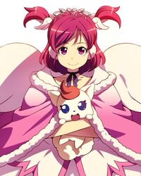  bad_id bad_twitter_id black_choker cape choker closed_mouth coco_(yes!_precure_5) creature crown earmuffs female holding looking_at_viewer precure purple_ribbon red_eyes red_hair ribbon ribbon_choker simple_background smile solo standing tasaka_shinnosuke two_side_up white_background yes!_precure_5 yumehara_nozomi 