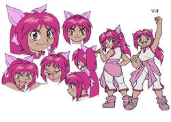  bakuten_shoot_beyblade beyblade blush character_name chen_mao closed_mouth dress female long_hair multiple_views official_art open_mouth pink_hair ponytail reference_sheet shirt sleeveless slit_pupils source_request teeth white_background white_shirt yellow_eyes 