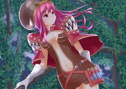  arm_behind_back cape commentary_request creator_(ragnarok_online) female gloves headgear kurohachiboku long_hair purple_eyes purple_hair ragnarok_online solo 