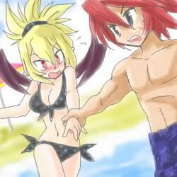  adell adell_(disgaea) beach bikini blonde_hair disgaea disgaea_2 lowres makai_senki_disgaea_2 rozalin swimsuit wings 