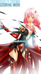  alternate_costume bare_shoulders breasts center_opening cleavage commentary_request detached_sleeves elbow_gloves female fingerless_gloves gloves guilty_crown hair_ornament hairclip highres long_hair looking_at_viewer medium_breasts navel open_mouth photoshop_(medium) pink_hair red_eyes solo thighhighs time_(fiftean) twintails yuzuriha_inori 