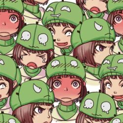  &gt;_&lt; 6+girls angry bad_id blush brown_hair closed_eyes expressions full-face_blush hat lowres multiple_girls naver_(website) personification photoshop_(medium) sad short_hair tears tileable yuksi 