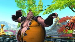  capcom facial_hair fat_man male moustache moustache ponytail rufus street_fighter street_fighter_x_tekken temple tree 