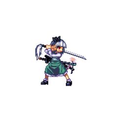  animated animated female flower full_body green_skirt grey_hair hair_ornament hair_ribbon idle_animation katana konpaku_youmu lowres pixel_art ribbon sheath short_hair skirt solo sword tougenkyo_momo touhou transparent_background weapon 