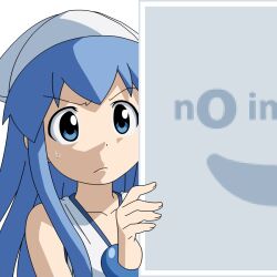  blue_eyes blue_hair commentary_request female hat ikamusume long_hair mugen_ouka no_image peeking_out pixiv shinryaku!_ikamusume simple_background solo upper_body 