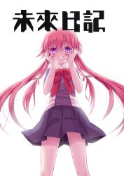  bad_id bad_pixiv_id black_skirt blush female gasai_yuno hands_on_own_cheeks hands_on_own_face highres long_hair miniskirt mirai_nikki open_mouth photoshop_(medium) pink_hair pleated_skirt purple_eyes school_uniform silveroid skirt smile solo yandere_trance 