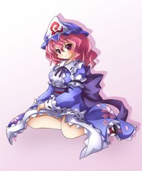  bad_id bad_pixiv_id breasts female ghost hat japanese_clothes medium_breasts obi pink_eyes pink_hair saigyouji_yuyuko sash shinjitsu short_hair sitting smile solo touhou triangular_headpiece 