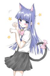  :3 animal_ears bad_id bad_pixiv_id bell blue_hair blush bow cat_ears cat_tail female furude_rika highres higurashi_no_naku_koro_ni jingle_bell long_hair natsu_natsuna paw_pose purple_eyes solo star_(symbol) tail tail_bow tail_ornament 