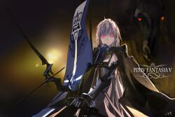  armor bad_id bad_pixiv_id banner berlinetta_(pixiv_fantasia) bow_(weapon) female gargadia_empire glowing glowing_eyes lin+ long_hair pink_eyes pink_hair pixiv_fantasia pixiv_fantasia_5 solo weapon 