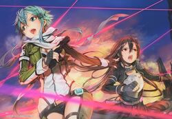  armor gun kirito mikazuki_akira shino_asada sinon sword_art_online 