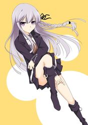  bad_id bad_pixiv_id black_ribbon commentary_request danganronpa:_trigger_happy_havoc danganronpa_(series) female grey_hair hair_ribbon kirigiri_kyoko long_hair looking_at_viewer photoshop_(medium) pleated_skirt ribbon skirt solo yamaki_suzu 