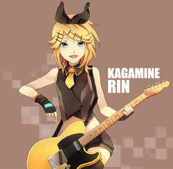  bad_id bad_pixiv_id black_star_(module) blonde_hair female guitar hair_ornament hair_ribbon instrument jiman kagamine_rin open_mouth photoshop_(medium) plectrum project_diva_(series) project_diva_extend ribbon sailor_collar short_hair shorts solo vocaloid 