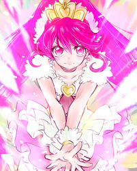  aino_megumi brooch choker commentary_request cure_lovely female happinesscharge_precure! heart heart_brooch highres jewelry long_hair magical_girl pink_eyes pink_hair pink_skirt precure serious shipu_(gassyumaron) skirt solo super_happiness_lovely tiara wide_ponytail wrist_cuffs 