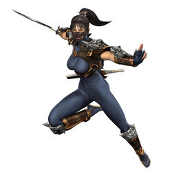  3d armor black_hair bodysuit breasts brown_eyes female fingerless_gloves full_body gloves knee_pads mask namco ninja official_art ponytail pose sheath simple_background skin_tight solo soul_calibur soul_calibur_iii soulcalibur_iii sword taki taki_(soulcalibur) weapon white_background 