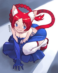  animal_ears bad_id bad_pixiv_id blue_eyes braid cat_ears cat_tail female grin long_hair nakamura_tetsuya original photoshop_(medium) red_hair sharp_teeth single_braid smile solo tail teeth 