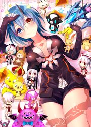  bad_id bad_pixiv_id bikini blue_eyes blue_hair character_request chibi hair_between_eyes hat heterochromia highres io_(pso2) long_hair looking_at_viewer lying maron_(pet) multiple_boys multiple_girls necktie on_back one_eye_closed phantasy_star phantasy_star_online_2 pointy_ears rappy red_eyes short_hair sukemyon swimsuit tattoo wanda_(pso2) white_hair yellow_eyes 