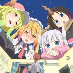  :d :o album_cover black_bow blonde_hair blue_eyes blush bow breasts brown_hair clock cover d; dragon_girl elma_(maidragon) giantess gloves gradient_hair green_eyes hairbow hat horn horns ishukan_communication kadowaki_miku kanna_kamui kobayashi-san_chi_no_maidragon kobayashi_(maidragon) large_breasts looking_down looking_up lowres maid maid_headdress minigirl multicolored_hair multiple_girls necktie night night_sky oerba_yun_fang official_art one_eye_closed open_mouth pink_sweater pointing quetzalcoatl_(maidragon) red_hair red_neckwear room scarf size_difference sky slit_pupils smile star_(sky) sweatdrop sweater television tooru_(maidragon) white_hair window yellow_eyes 