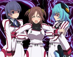  blue_eyes blue_hair brown_hair character_request closed_eyes glasses infinite_stratos nohotoke_honne red_eyes sarashiki_kanzashi scotty_(artist) tatenashi_kanzashi 