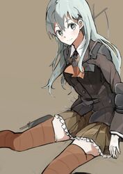  aqua_eyes aqua_hair commentary_request female hair_ornament hairclip kantai_collection long_hair smile solo suzuya_(kancolle) tsukugu uniform 