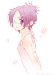  arms_behind_back chrome_dokuro dress eyepatch female katekyo_hitman_reborn! petals purple_eyes purple_hair short_hair simple_background solo toriniku_(suikyou) watermark 