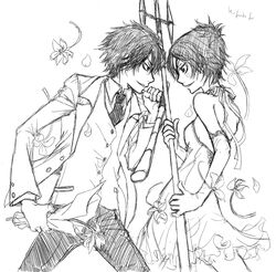  1boy breasts chrome_dokuro eyepatch female formal greyscale hibari_kyouya katekyo_hitman_reborn! medium_breasts monochrome runesque short_hair sketch source_request 