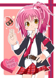  blush egg female heart&#039;s_egg_(shugo_chara!) hinamori_amu matsubara_ryuu photoshop_(medium) pink_hair school_uniform seiyo_academy_school_uniform shugo_chara! smile solo wispy_bangs yellow_eyes 