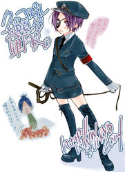  armband boots chrome_dokuro eyepatch female hat katekyo_hitman_reborn! military military_uniform peaked_cap purple_hair solo thigh_boots thighhighs toriniku_(suikyou) uniform whip 