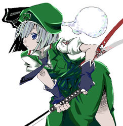  bad_id bad_pixiv_id blue_eyes crow_(crowatelier) female ghost gloves hitodama konpaku_youmu konpaku_youmu_(ghost) solo sword touhou weapon white_hair 