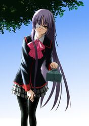  bad_id bad_pixiv_id bow eyepatch female koshiki_miyuki little_busters! little_busters!_school_uniform long_hair pantyhose pink_bow plaid plaid_skirt school_uniform skirt solo touichi yellow_eyes 