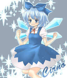  bad_id bad_pixiv_id blue_hair cirno female hoshino_(nia_hoshino) photoshop_(medium) ribbon short_hair smile solo touhou wings 